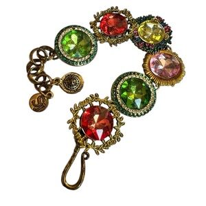 SJ Chunky Vintage Style Statement Bracelet Boho Luxe Bold Colorful Faceted Stone